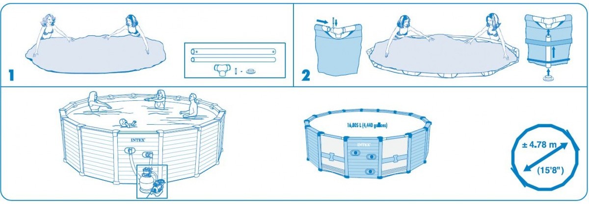 Схема сборки каркасного бассейна intex 3 на 2