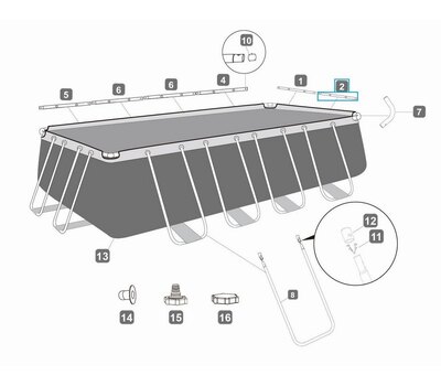 Оригинальная горизонтальная балка (B) Bestway P05602 для прямоугольных каркасных бассейнов серии Power Steel.